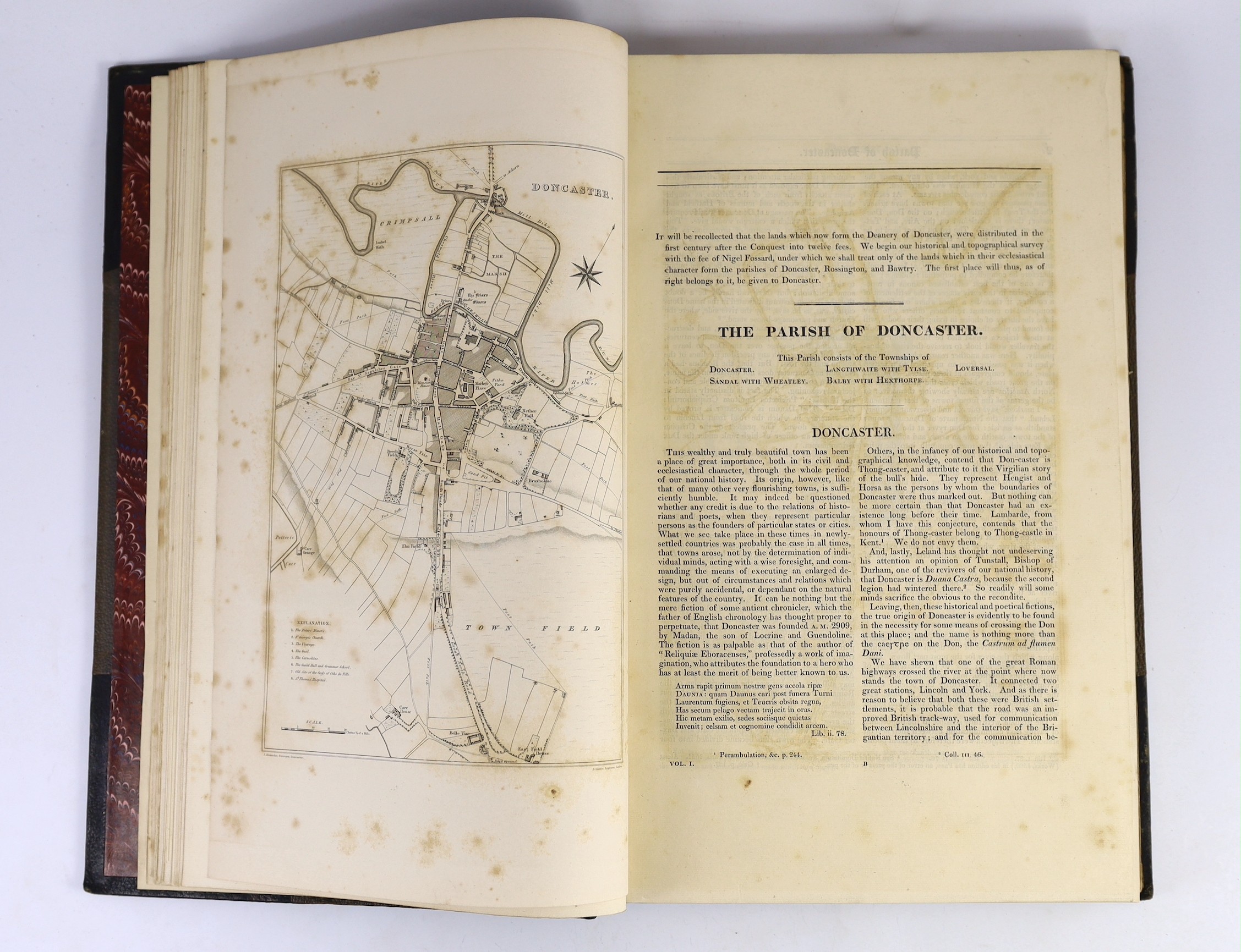 YORKSHIRE - Hunter, Rev. Joseph - South Yorkshire. The History and Topography of the Deanery of Doncaster....2 vols. 2 d-page coloured maps, a plan and 14 other plates and text engravings, subscribers list; later 19th ce